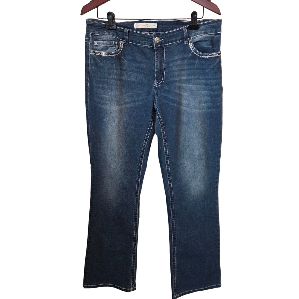 EST 1946‎ Denim Womens 14P Dark Wash Embellished Bootcut Jeans Contrast Stitch